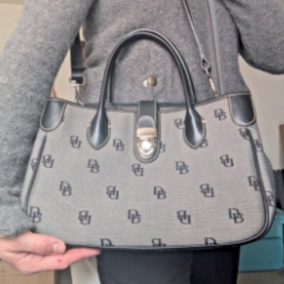 Dooney & Bourke Handbags - Authentic Dooney & Bourke Black Monogram Handbag Handles Shoulder Strap Purse